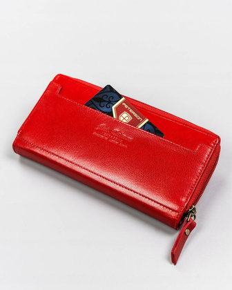 Duzy skorzany portfel damski na zamek i zatrzask