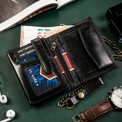 Portfel męski ze skóry naturalnej z łańcuchem