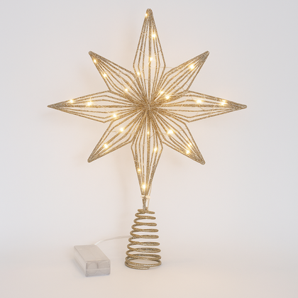 Czubek na choinkę metalowy XXL 27 cm LED brokat BOŻE NARODZENIE WOZ11