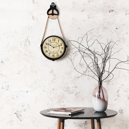 Zegar ścienny metalowy na sznurze linie retro loft 30 cm