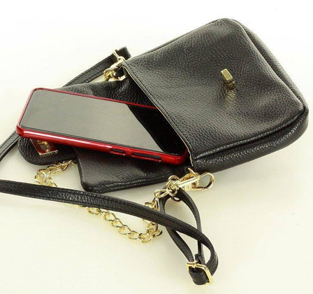 Mini torebka etui na telefon na pasku wizytowa listonoszka phone pouch - MARCO MAZZINI czarny - min. zamówienie 20 / 50 / 100 szt.