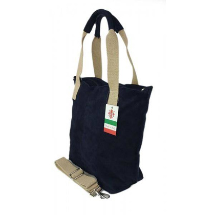 Miękki zamszowy worek -Włoski shopper Vera Pelle , Granatowy W234BS