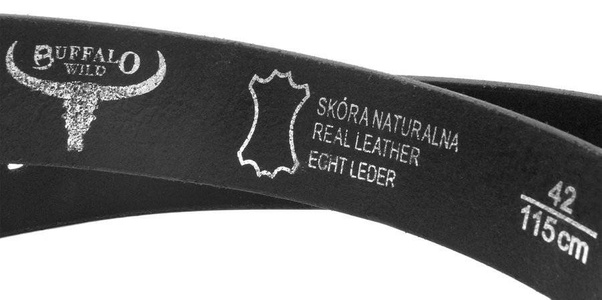 Solidny, skórzany pasek męski ze srebrną klamrą 105cm czarny