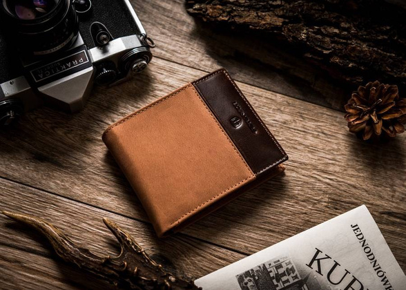 Skórzany dwukolorowy portfel męski