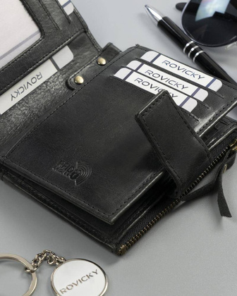 Skórzany portfel w stylu retro Rovicky Czarny