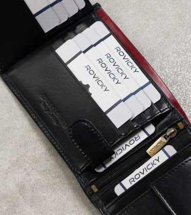 Portfel męski skórzany N992-RVT Black+Red