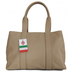 Duża piękna Włoska skórzana torba na ramię pojemna mieści XL ,Vera Pelle Beżowa VPA78T