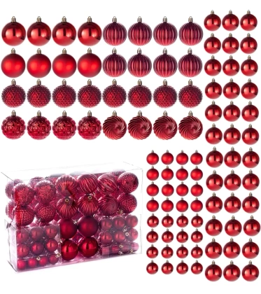 Bombki choinkowe komplet 100 szt. nietłukących plastikowych bombek - Czerwony