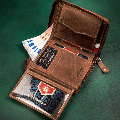 Duzy skorzany portfel meski na zamek