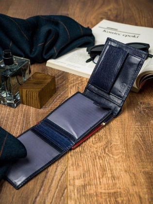 Poziomy portfel męski dwukolorowy, skóra naturalna hq