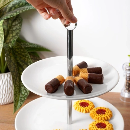 Patera porcelanowa 2-piętrowa poziomowa porcelanowa na ciastka ciasto owoce desery