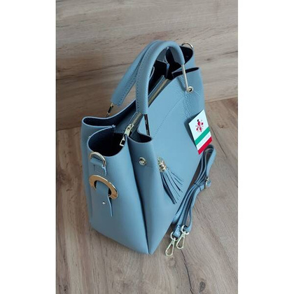 Włoski kuferek Shopperka A4 ,złote okucia + frędzelek Vera Pelle Szary KLV33G