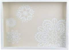 Taca drewniana biała ze wzorkiem