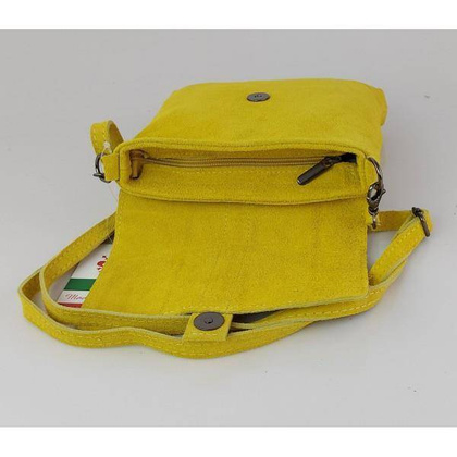 Zamszowa listonoszka Vera Pelle ,pojemna przewieszka format A5 Żółta LK44GIA