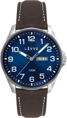 LAVVU Zegarek ze stali nierdzewnej  BERGEN Blue / Top Grain Leather ze świecącymi cyframi