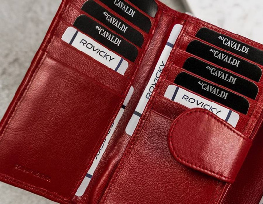 Poziomy portfel damski ze skóry naturalnej z systemem rfid