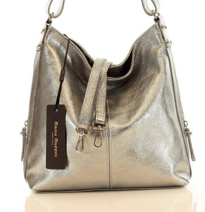 MARCO MAZZINI Elegancka torebka na ramię skóra savuage srebrna - min. zamówienie 20 / 50 / 100 szt.