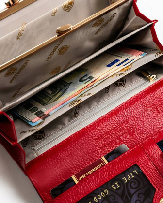 Duzy skorzany portfel damski na zatrzask