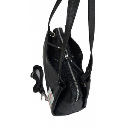 Klasyczna miękka torebka na ramię ,trzy komory ,Włoska skórzana Vera Pelle , Czarna LB35N