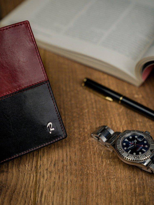 Skórzany portfel pionowy dwukolorowy składany