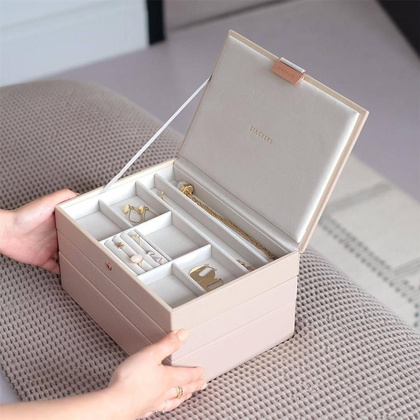 Szkatułka na biżuterię Stackers potrójna classic jasnoróżowo-szara