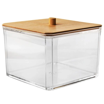 Pojemnik na płatki kosmetyczne waciki z bambusową pokrywką