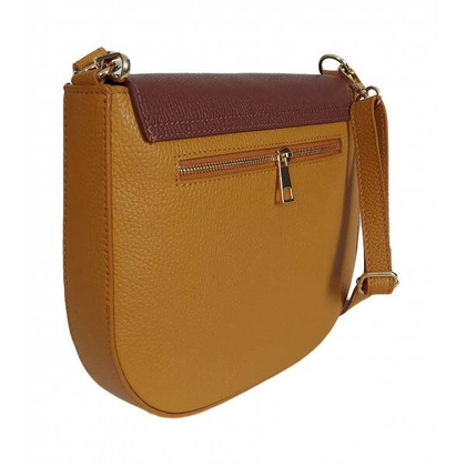 Włoska skórzana listonoszka podkówka Vera Pelle , pojemna złote okucia Camel z Brązem VPP38CM