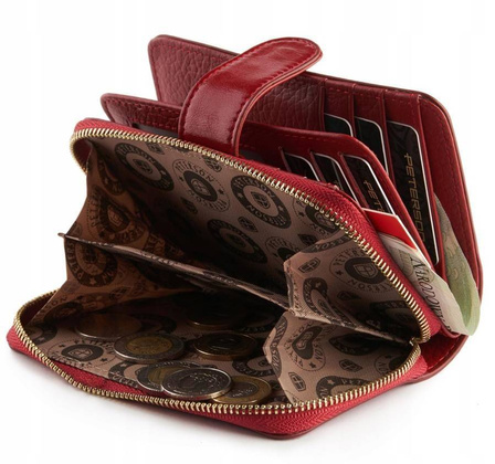 Skórzany portfel damski na zatrzask Peterson Czerwony