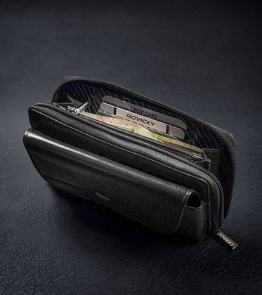 Skórzane etui na pasek z miejscem na karty i dokumenty, RFID