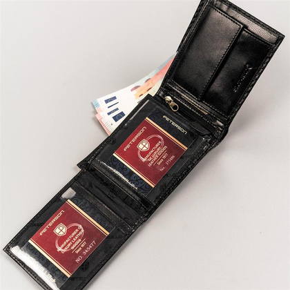 Poziomy, skórzany portfel męski carbon