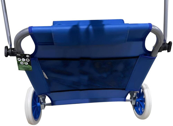 LEŻAK SKŁADANY PLAŻOWY Z DASZKIEM NA KÓŁKACH 112x62x60-90CM NIEBIESKI