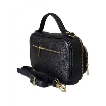 Zgrabny elegancki kuferek, listonoszka kieszonki A5 złote okucia Vera Pelle  Czarna  VPMC15N