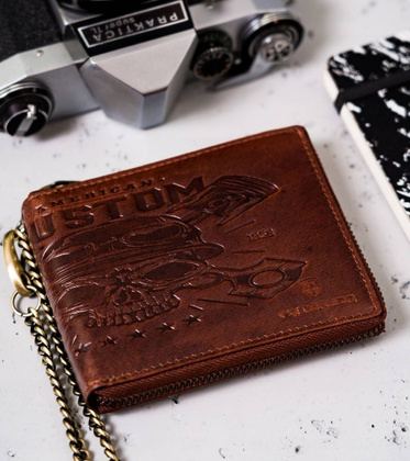 Duży, skórzany portfel męski z łańcuchem