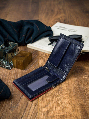 Poziomy portfel męski dwukolorowy, skóra naturalna hq