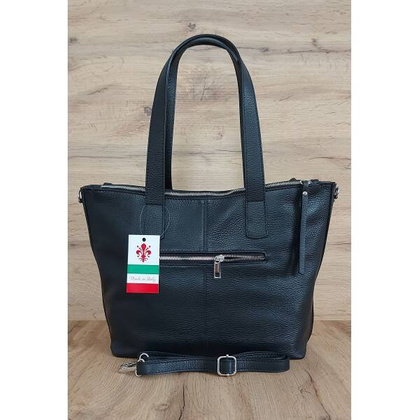 Trzy komory,duża Włoska skórzana torba na ramię mieści A4 ,Vera Pelle Czarna  WA554N