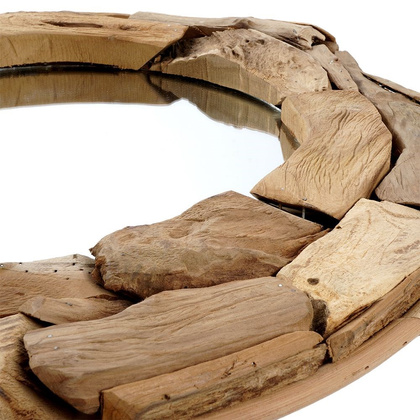 Lustro okrągłe w naturalnej drewnianej ramie wiszące ścienne łazienkowe do salonu 51 cm