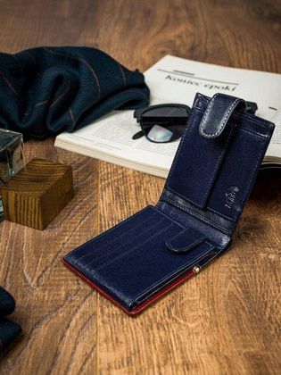 Poziomy portfel męski dwukolorowy, skóra naturalna hq