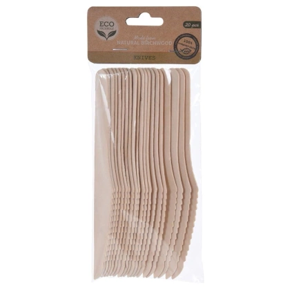 Noże drewniane sztućce jednorazowe ekologiczne piknikowe naturalne 20 sztuk