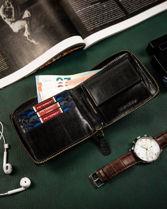 Skorzany sportowy portfel na zamek