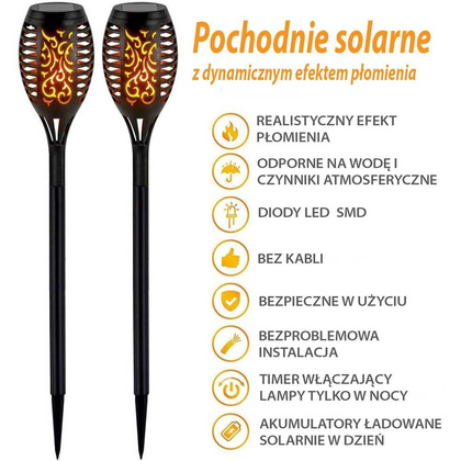 Pochodnia lampa solarna tańczące płomyki 12 LED SMD 7x7x50cm