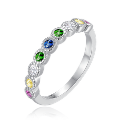 MINET Pierścien srebrny z wielokolorowymi cyrkoniami wielkość 6