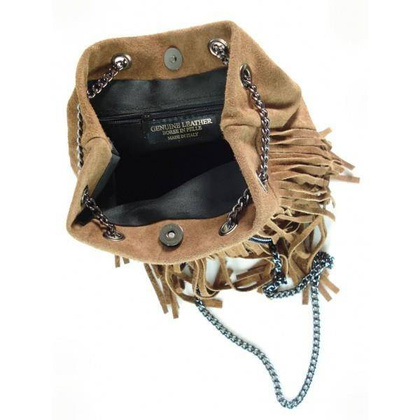 ZAMSZOWA LISTONOSZKA WOREK FRĘDZLE WŁOSKA SKÓRZANA CAMEL TOREBKA WL45C