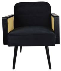 Fotel welurowy czarny z ażurowymi podłokietnikami