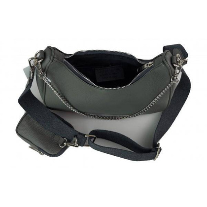 Włoska listonoszka, przewieszka ,Vera Pelle srebrne okucia ,szeroki pasek, Szara VP742G