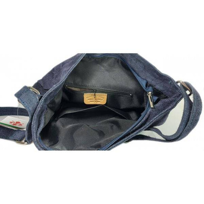 Duża włoska listonoszka A4 , worek na ramię ,zamsz naturalny ,Granatowa WAF567BS