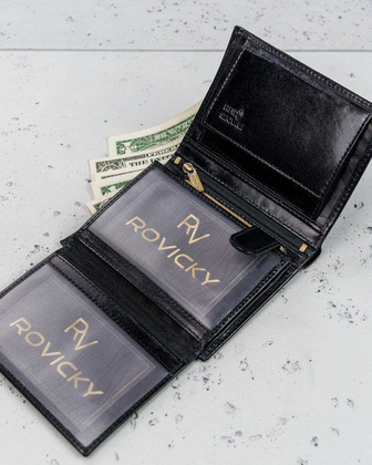 Portfel męski ze skóry licowej Rovicky Czarny