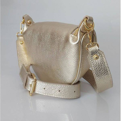 Włoska listonoszka nerka Vera Pelle złote okucia kółka Złota LN633ORO