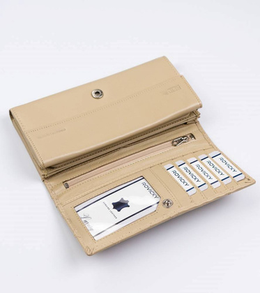 Skórzany portfel damski w orientacji poziomej na zatrzask — Rovicky