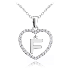 MINET Srebrny naszyjnik litera w sercu „F” z cyrkoniami