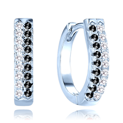 MINET Luksusowe srebrne kolczyki z białymi i czarnymi cyrkoniami